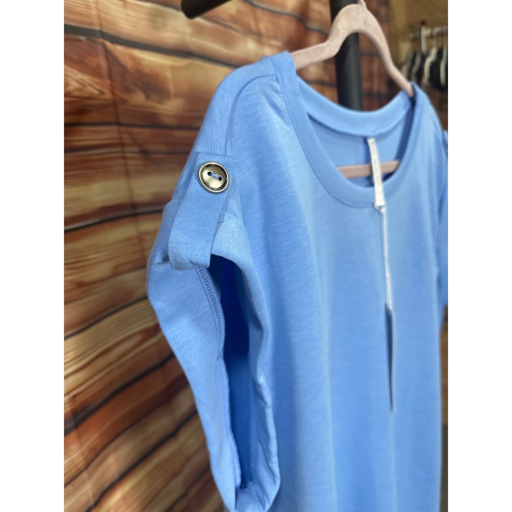 Dear Scarlett Blue Wrinkle Free T-Shirt Dress Cuffed Sleeve TRV-RETREATP 1X - Picture 4 of 7
